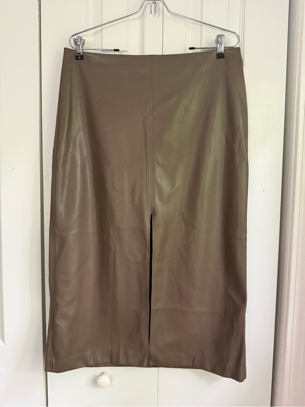 GAP Vegan Leather Midi Skirt in Taupe Brown